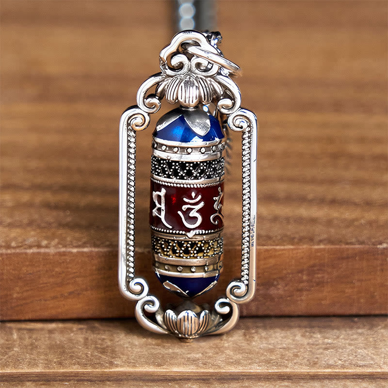 Nimara Ritual Vintage Om Mani Padme Hum Prayer Wheel Copper Luck Pendant