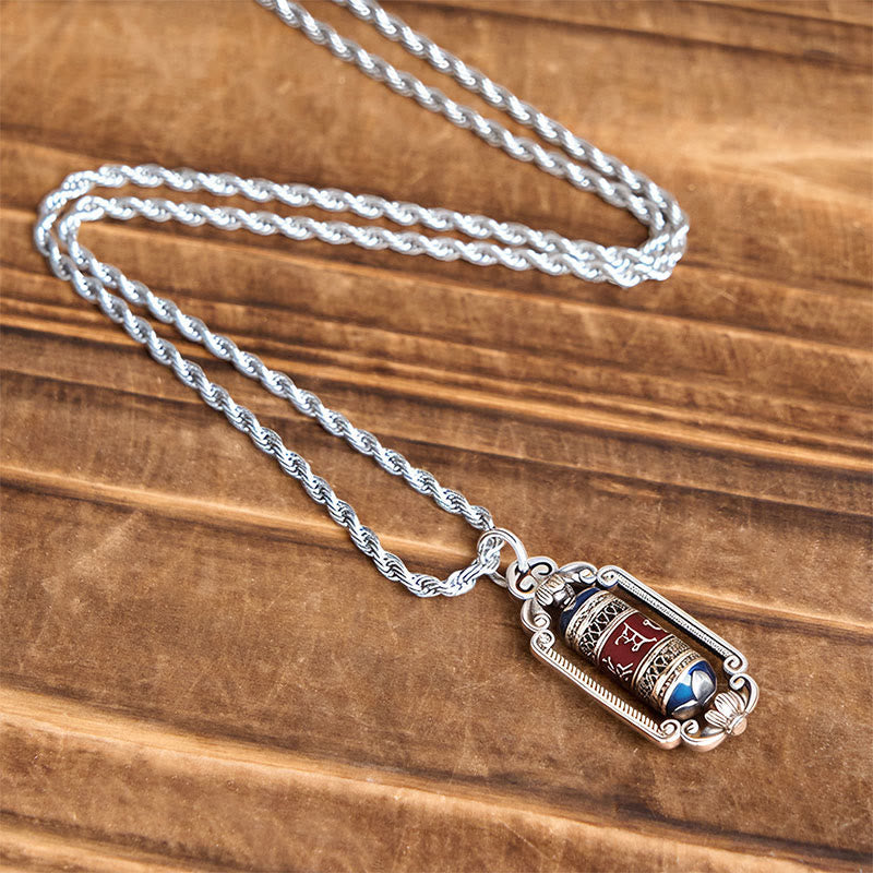 Nimara Ritual Vintage Om Mani Padme Hum Prayer Wheel Copper Luck Pendant