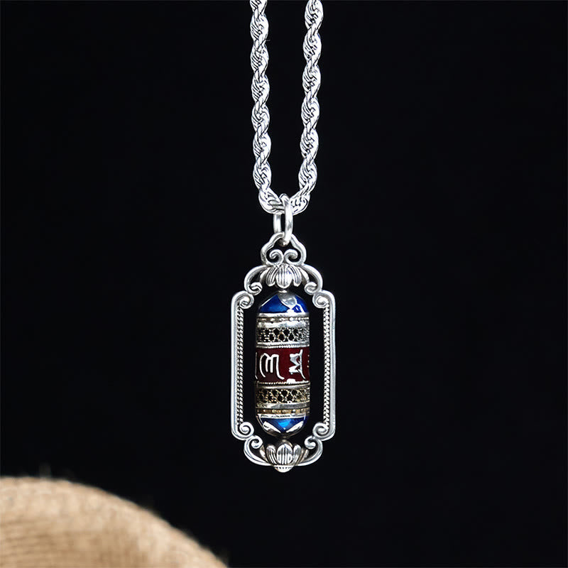 Nimara Ritual Vintage Om Mani Padme Hum Prayer Wheel Copper Luck Pendant