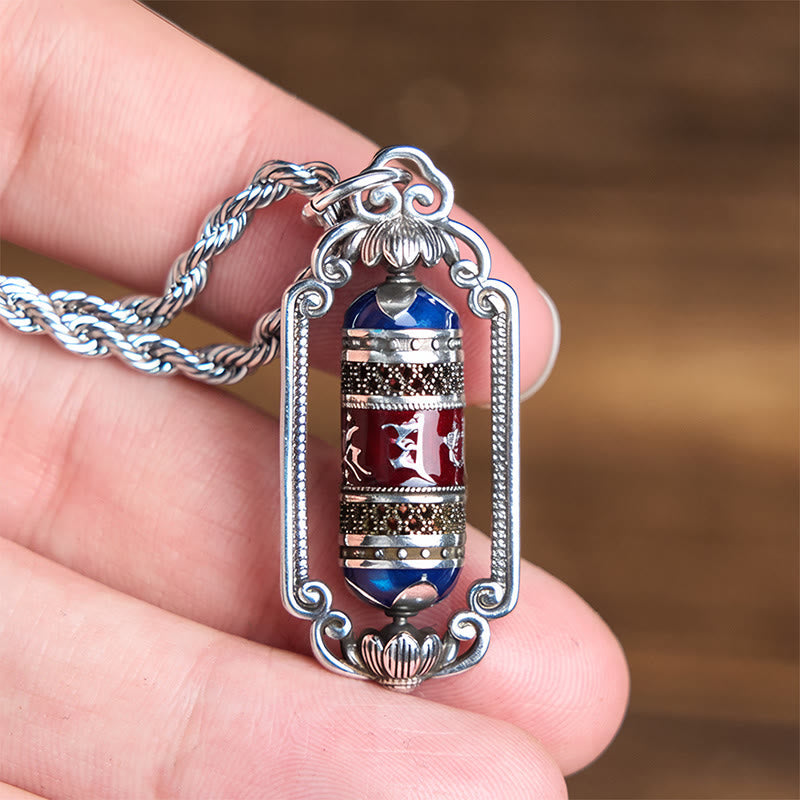Nimara Ritual Vintage Om Mani Padme Hum Prayer Wheel Copper Luck Pendant