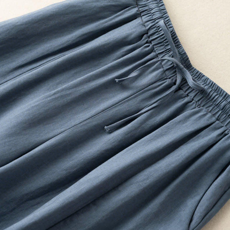 Nimara Ritual Plain Color 7-8 Length Capri Cropped Pants Cotton Linen Women's Wide Leg Pants With Pockets
