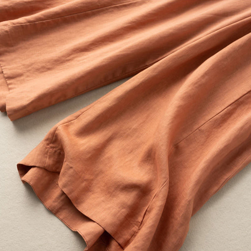 Nimara Ritual Plain Color 7-8 Length Capri Cropped Pants Cotton Linen Women's Wide Leg Pants With Pockets
