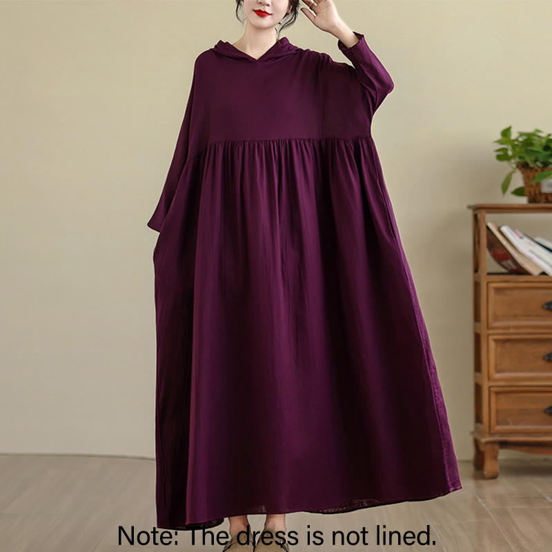 Nimara Ritual Fall Hoodie Design Long Sleeve Cotton Linen Midi Dress With Pockets