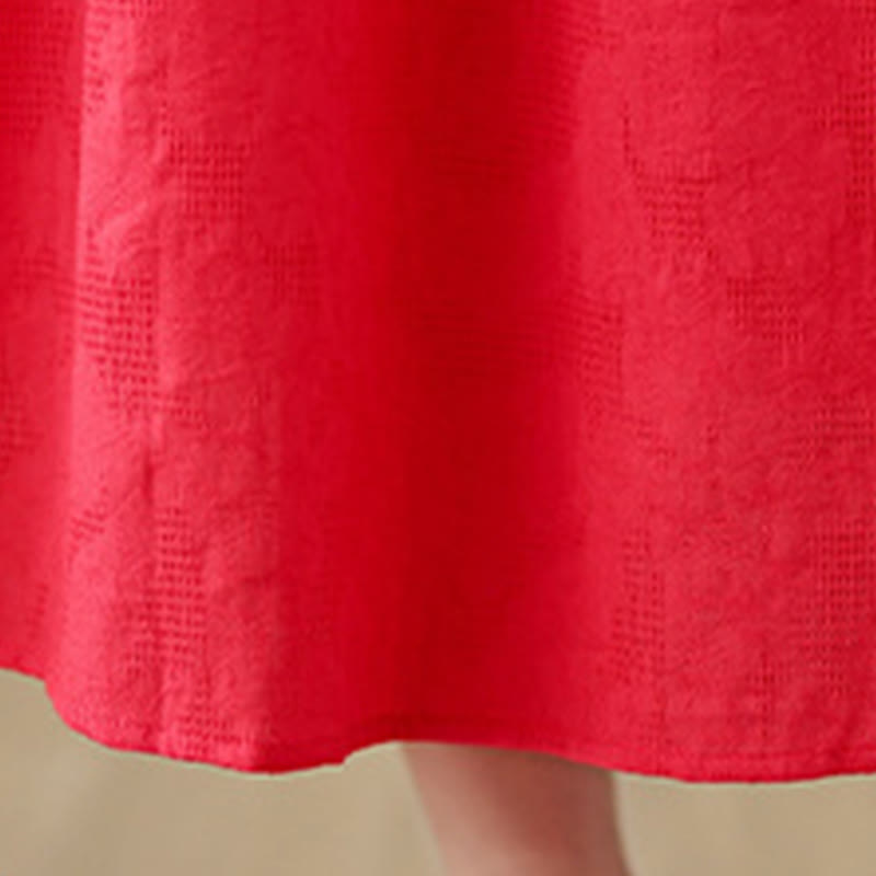 Nimara Ritual Plain Jacquard Flower Irregular Long Sleeve Cotton Linen Midi Dress With Pockets