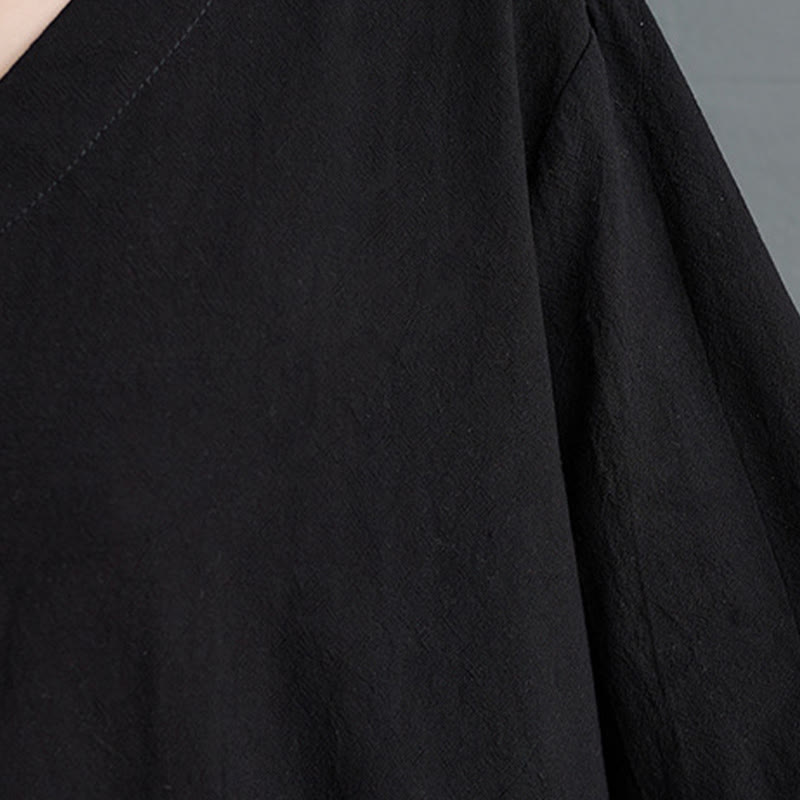 Nimara Ritual Fall Casual Simple Design Long Sleeve Cotton Linen Maxi Dress With Pockets