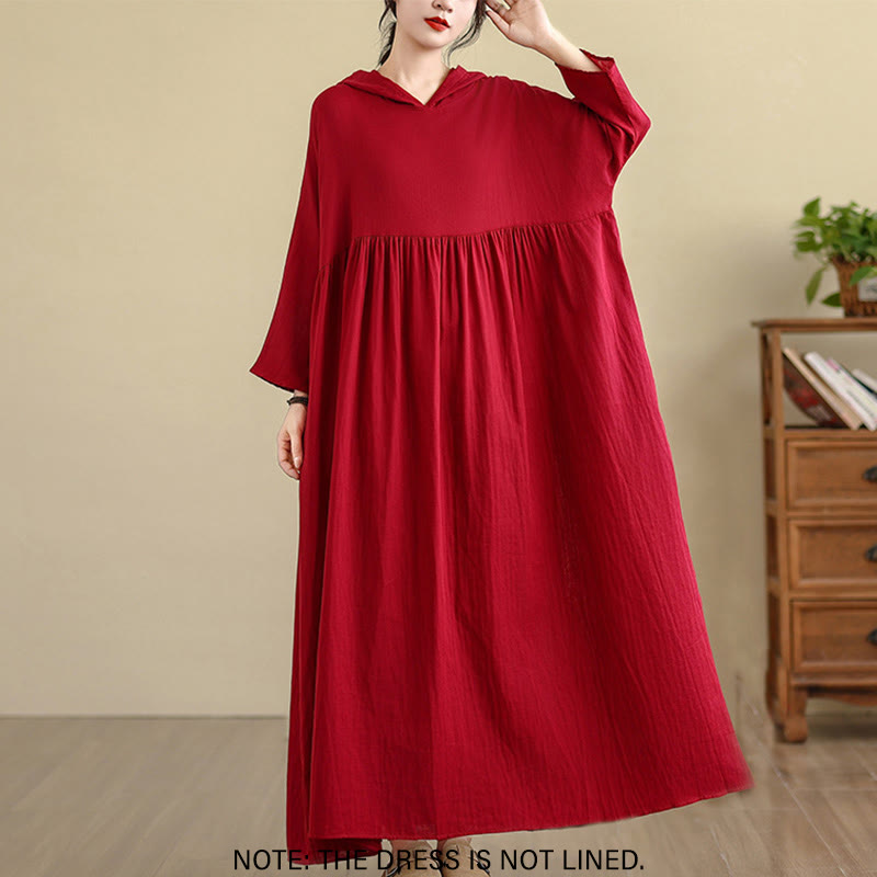 Nimara Ritual Fall Hoodie Design Long Sleeve Cotton Linen Midi Dress With Pockets