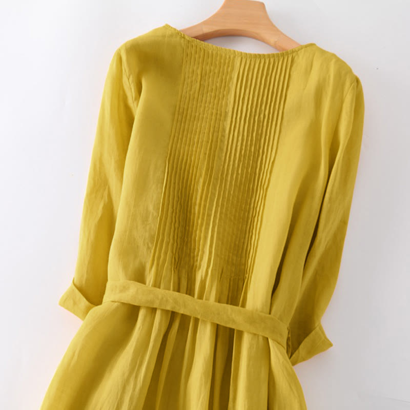 Nimara Ritual Casual Lace-up Plain Crew Neck Half Sleeve Midi Dress With Pockets