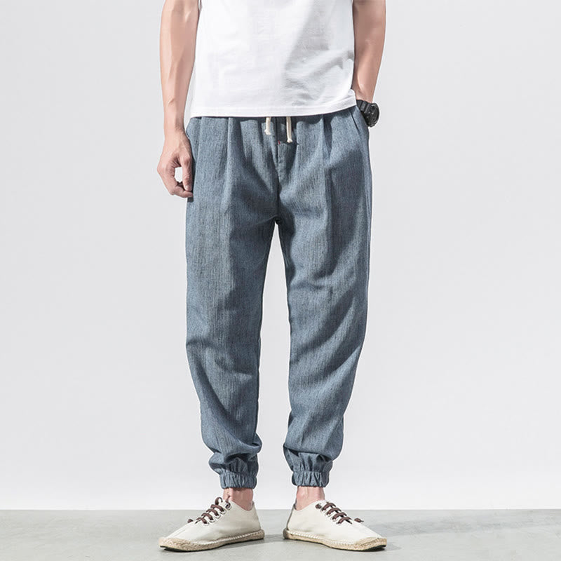 Nimara Ritual Simple Drawstring Design Linen Men's Pants With Pockets