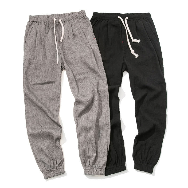 Nimara Ritual Simple Drawstring Design Linen Men's Pants With Pockets