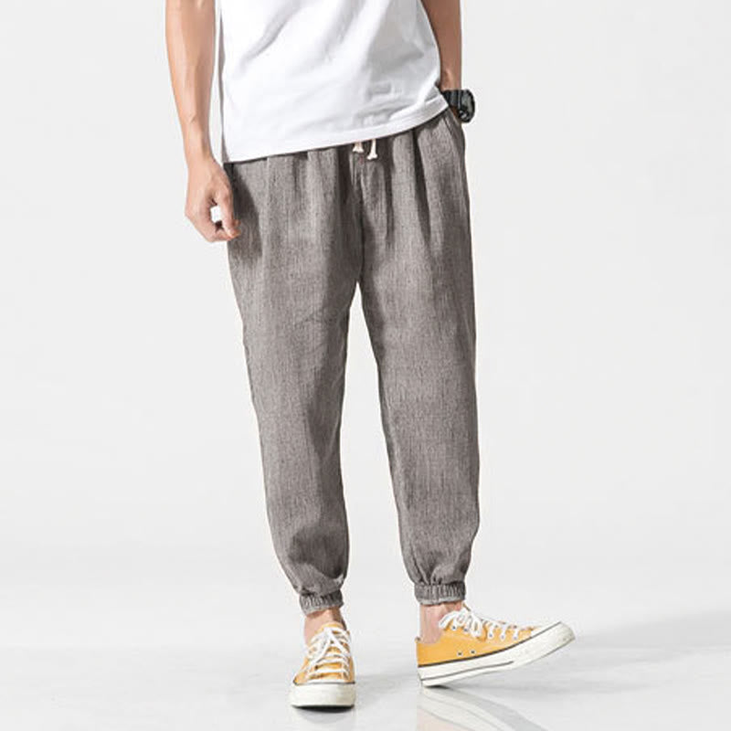 Nimara Ritual Simple Drawstring Design Linen Men's Pants With Pockets