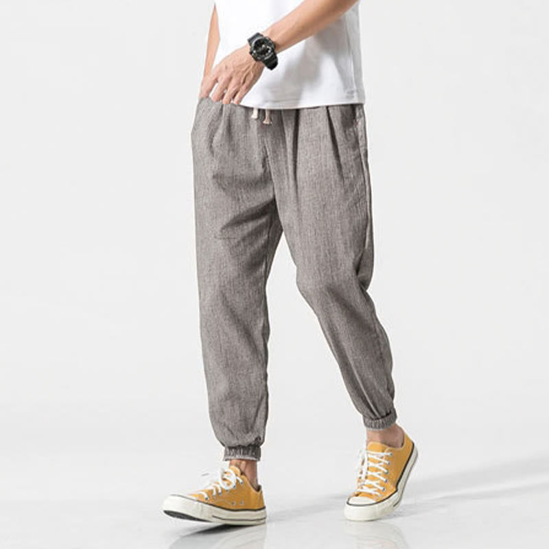 Nimara Ritual Simple Drawstring Design Linen Men's Pants With Pockets