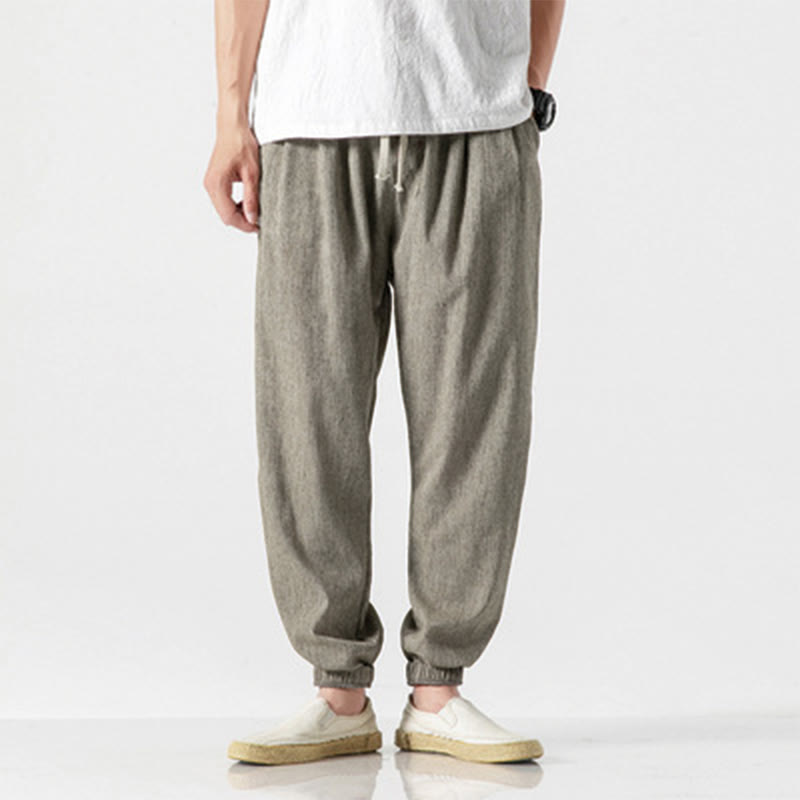 Nimara Ritual Simple Drawstring Design Linen Men's Pants With Pockets