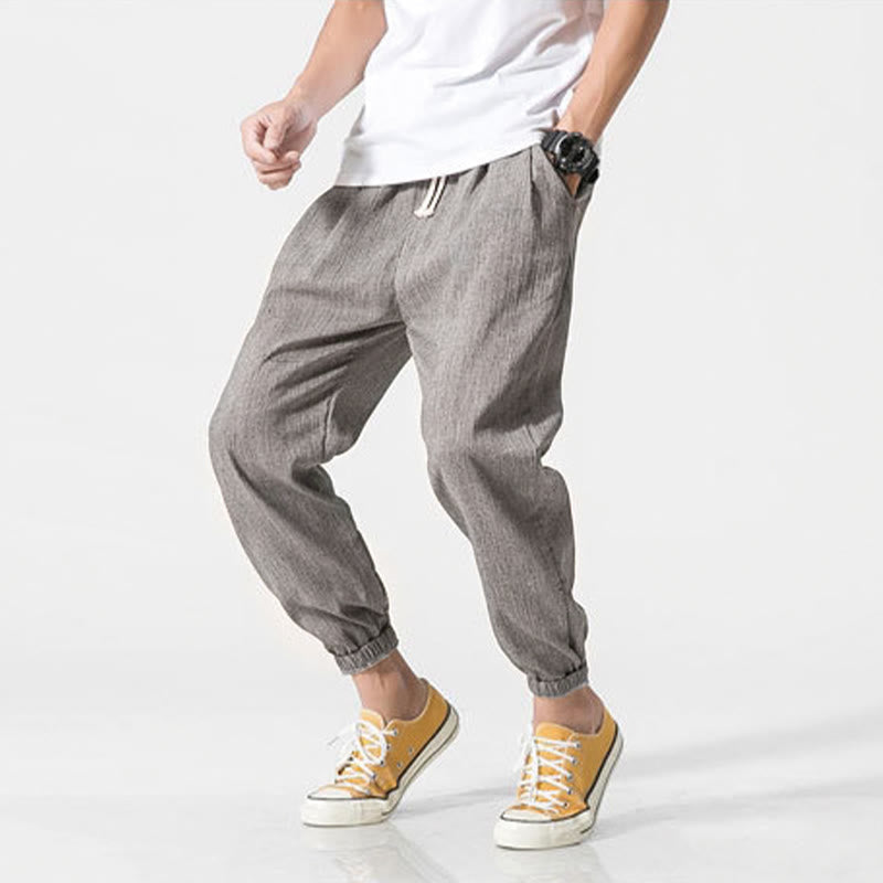 Nimara Ritual Simple Drawstring Design Linen Men's Pants With Pockets