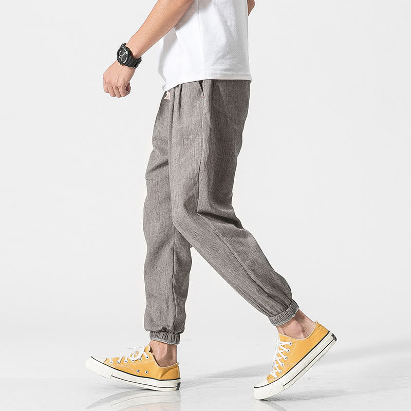 Nimara Ritual Simple Drawstring Design Linen Men's Pants With Pockets