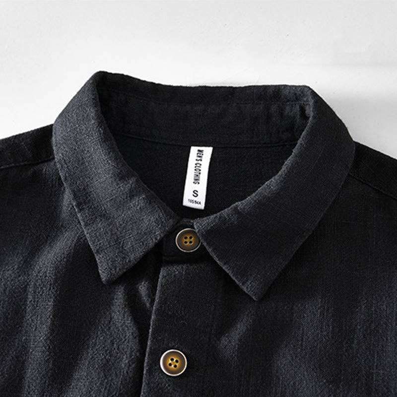 Nimara Ritual Commute Plain Simple Buttons Design Men's Long Sleeve Ramie Linen Jacket With Pockets