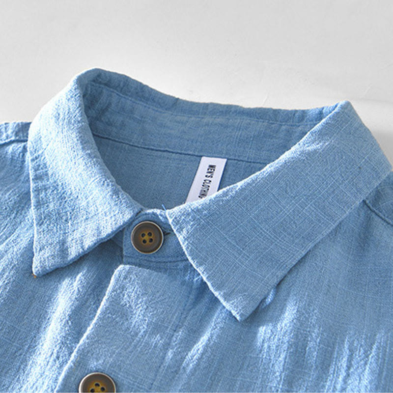 Nimara Ritual Commute Plain Simple Buttons Design Men's Long Sleeve Ramie Linen Jacket With Pockets