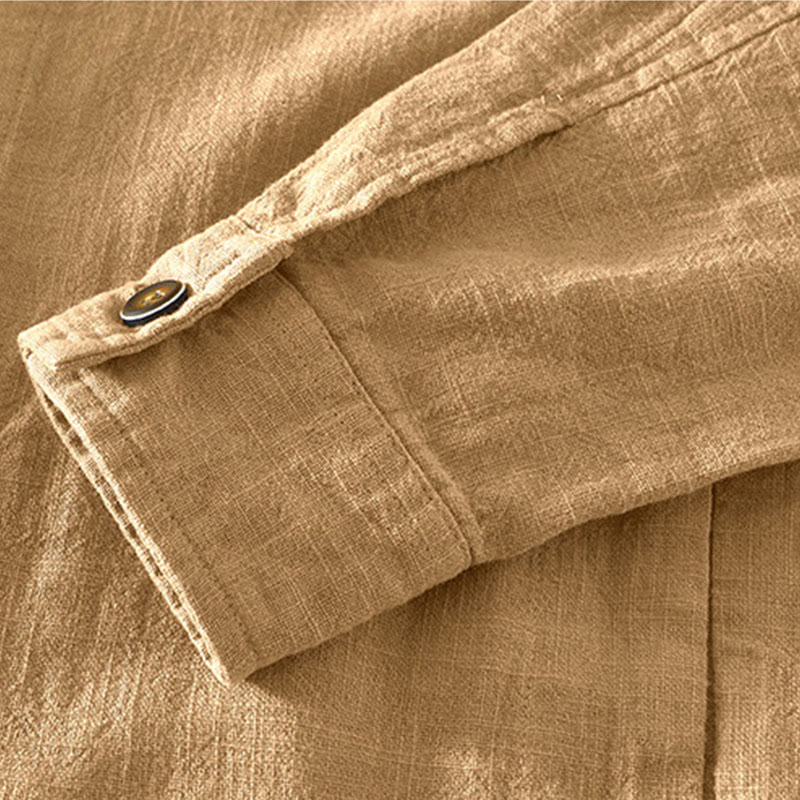 Nimara Ritual Commute Plain Simple Buttons Design Men's Long Sleeve Ramie Linen Jacket With Pockets