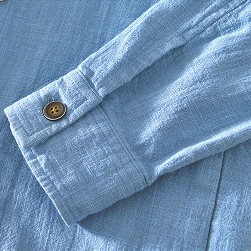 Nimara Ritual Commute Plain Simple Buttons Design Men's Long Sleeve Ramie Linen Jacket With Pockets