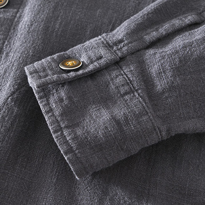 Nimara Ritual Commute Plain Simple Buttons Design Men's Long Sleeve Ramie Linen Jacket With Pockets