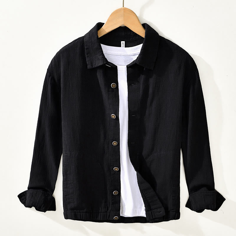 Nimara Ritual Commute Plain Simple Buttons Design Men's Long Sleeve Ramie Linen Jacket With Pockets