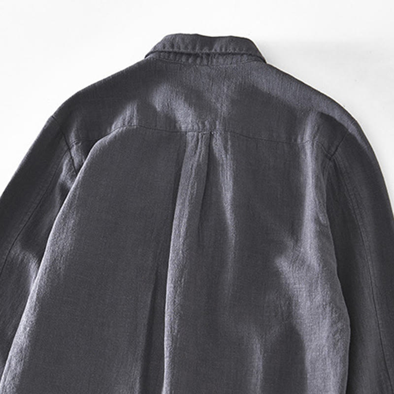 Nimara Ritual Commute Plain Simple Buttons Design Men's Long Sleeve Ramie Linen Jacket With Pockets