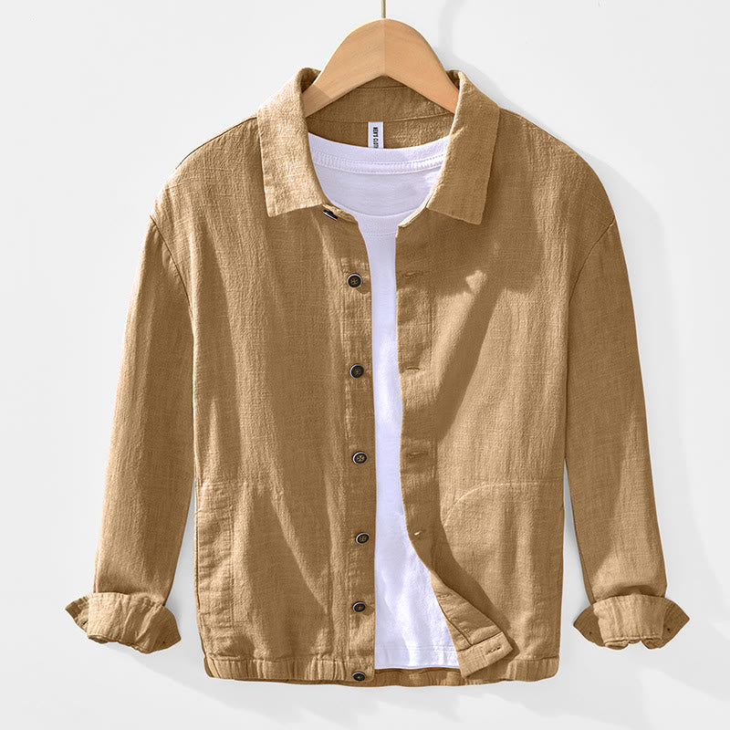 Nimara Ritual Commute Plain Simple Buttons Design Men's Long Sleeve Ramie Linen Jacket With Pockets