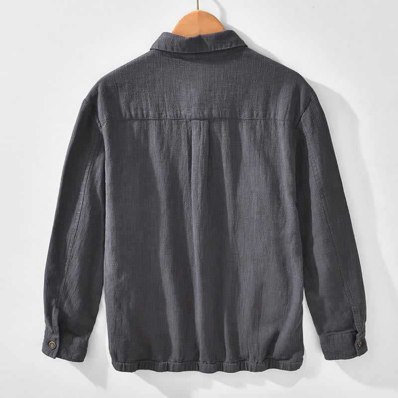 Nimara Ritual Commute Plain Simple Buttons Design Men's Long Sleeve Ramie Linen Jacket With Pockets