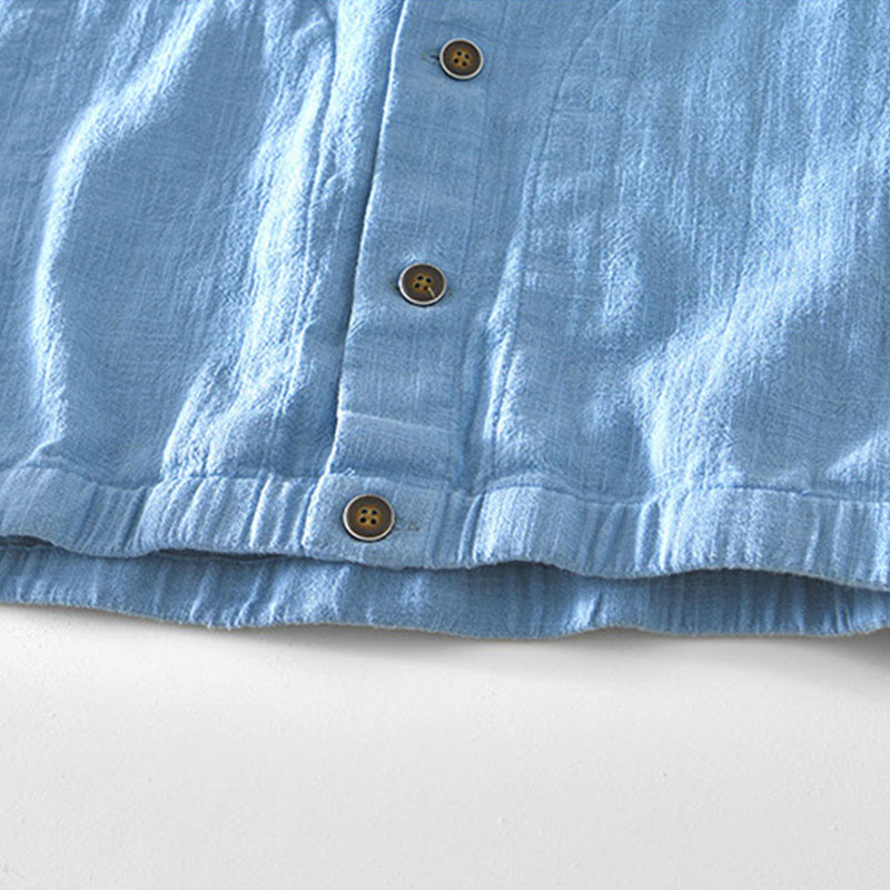 Nimara Ritual Commute Plain Simple Buttons Design Men's Long Sleeve Ramie Linen Jacket With Pockets