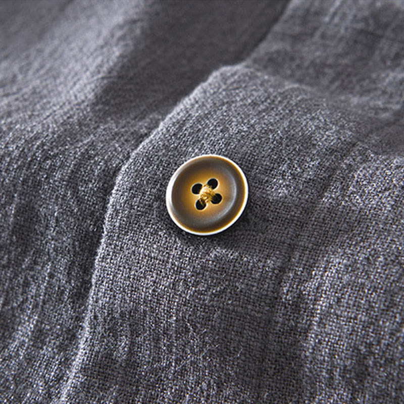 Nimara Ritual Commute Plain Simple Buttons Design Men's Long Sleeve Ramie Linen Jacket With Pockets