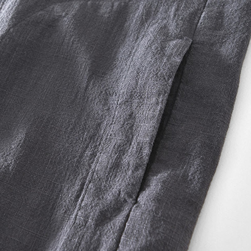 Nimara Ritual Commute Plain Simple Buttons Design Men's Long Sleeve Ramie Linen Jacket With Pockets