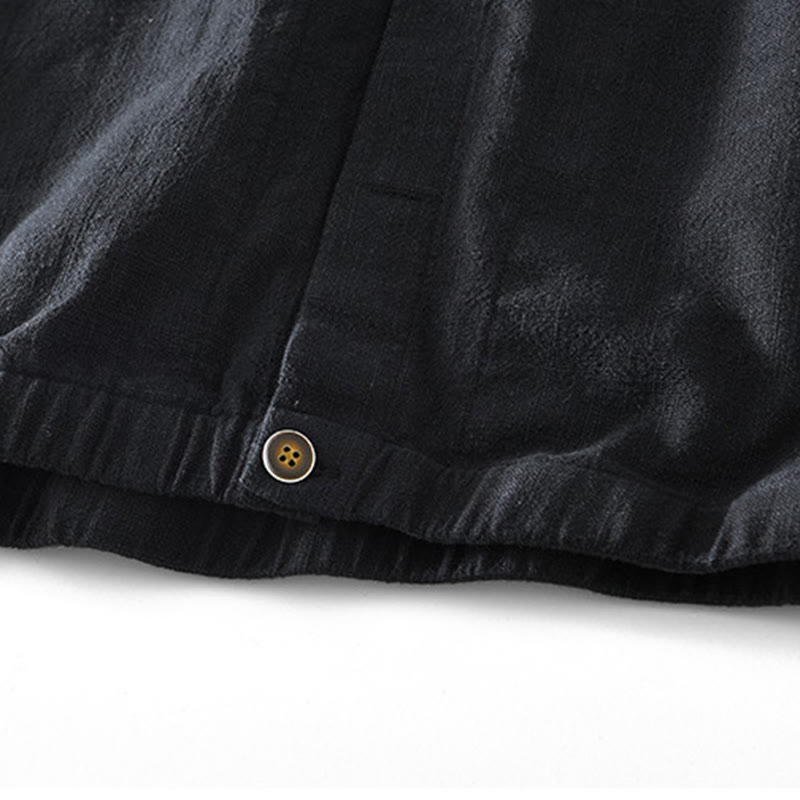 Nimara Ritual Commute Plain Simple Buttons Design Men's Long Sleeve Ramie Linen Jacket With Pockets