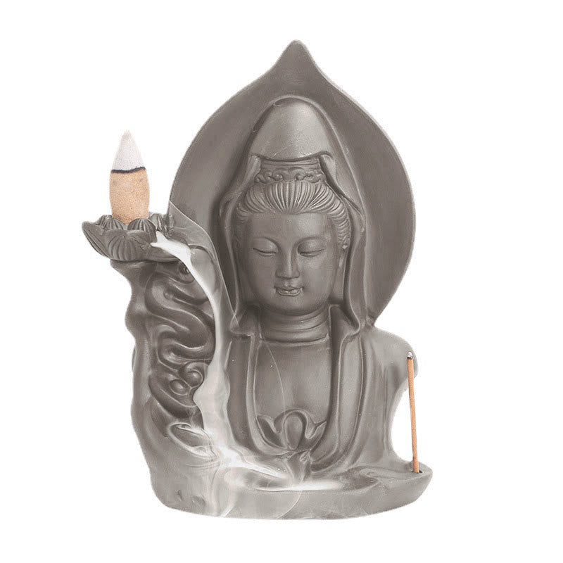 Nimara Ritual Tibetan Avalokitesvara Buddha Lotus Healing Backflow Smoke Fountain Incense Burner
