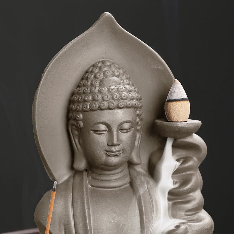 Nimara Ritual Tibetan Avalokitesvara Buddha Lotus Healing Backflow Smoke Fountain Incense Burner