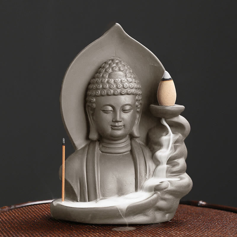 Nimara Ritual Tibetan Avalokitesvara Buddha Lotus Healing Backflow Smoke Fountain Incense Burner