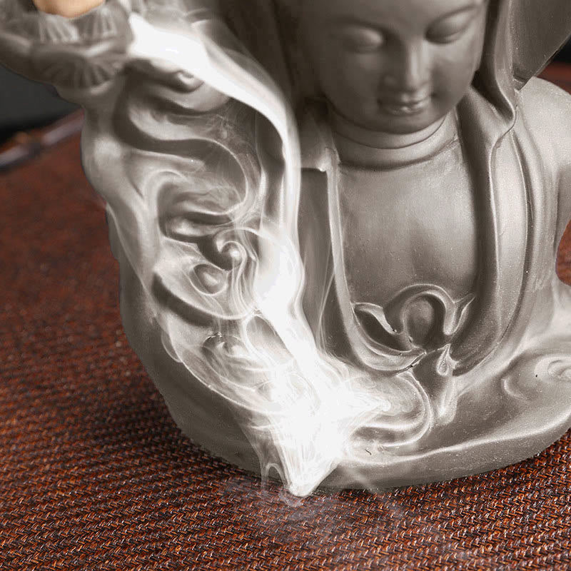 Nimara Ritual Tibetan Avalokitesvara Buddha Lotus Healing Backflow Smoke Fountain Incense Burner