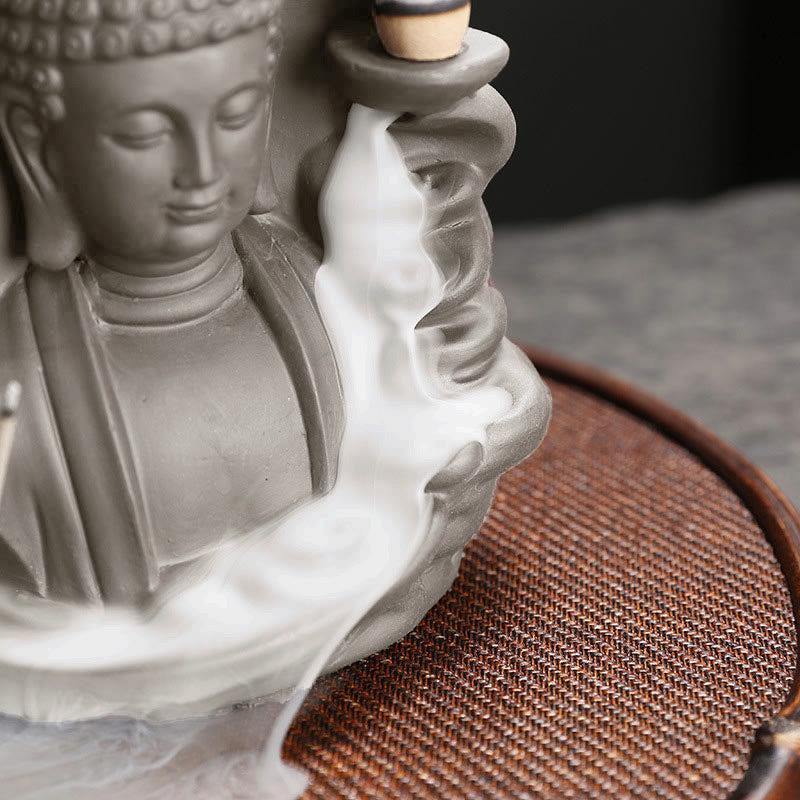 Nimara Ritual Tibetan Avalokitesvara Buddha Lotus Healing Backflow Smoke Fountain Incense Burner