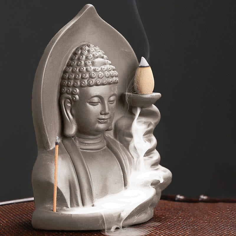 Nimara Ritual Tibetan Avalokitesvara Buddha Lotus Healing Backflow Smoke Fountain Incense Burner