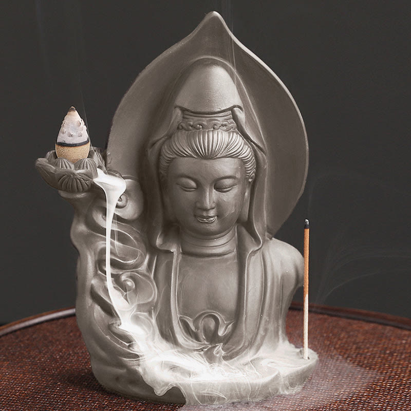 Nimara Ritual Tibetan Avalokitesvara Buddha Lotus Healing Backflow Smoke Fountain Incense Burner