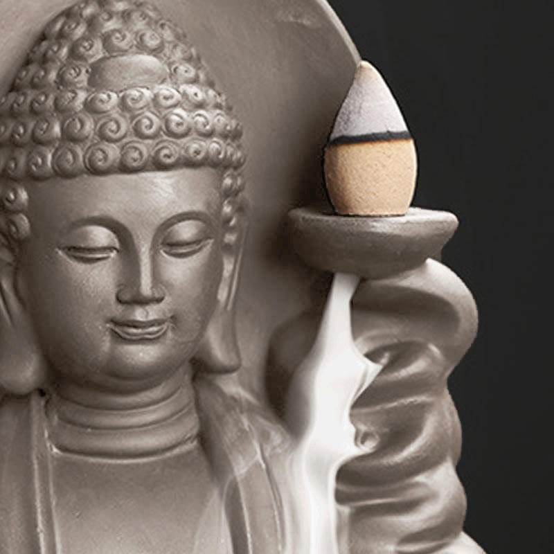 Nimara Ritual Tibetan Avalokitesvara Buddha Lotus Healing Backflow Smoke Fountain Incense Burner