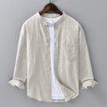 Nimara Ritual Men's Long Sleeve Stand Collar With Pocket Pure Color Casual Cotton Linen Shirt