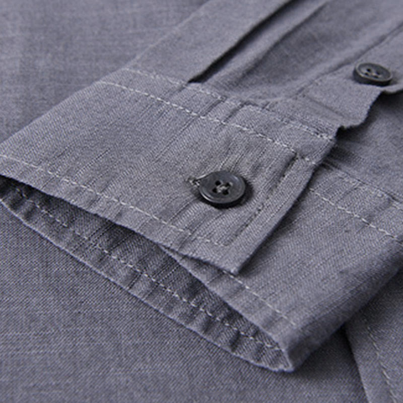 Nimara Ritual Men's Long Sleeve Stand Collar With Pocket Pure Color Casual Cotton Linen Shirt