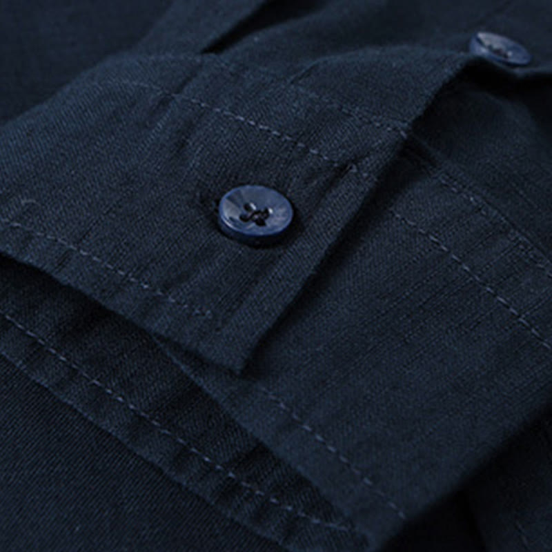 Nimara Ritual Men's Long Sleeve Stand Collar With Pocket Pure Color Casual Cotton Linen Shirt
