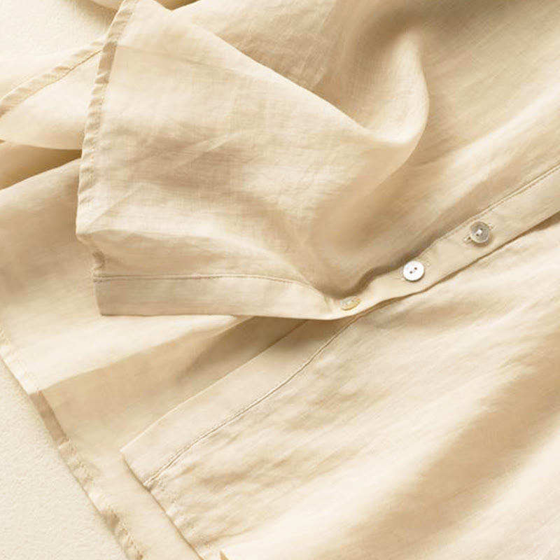 Nimara Ritual Vintage Button Three Quarter Puff Sleeve V-Neck Women's Shirt