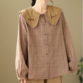 Nimara Ritual Embroidered Plaid Pattern Cotton Women's Shirt