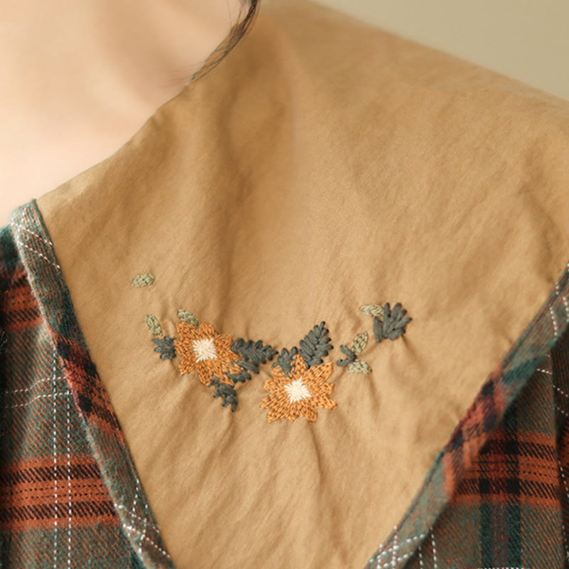 Nimara Ritual Embroidered Plaid Pattern Cotton Women's Shirt