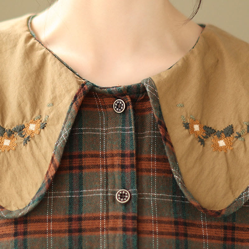 Nimara Ritual Embroidered Plaid Pattern Cotton Women's Shirt
