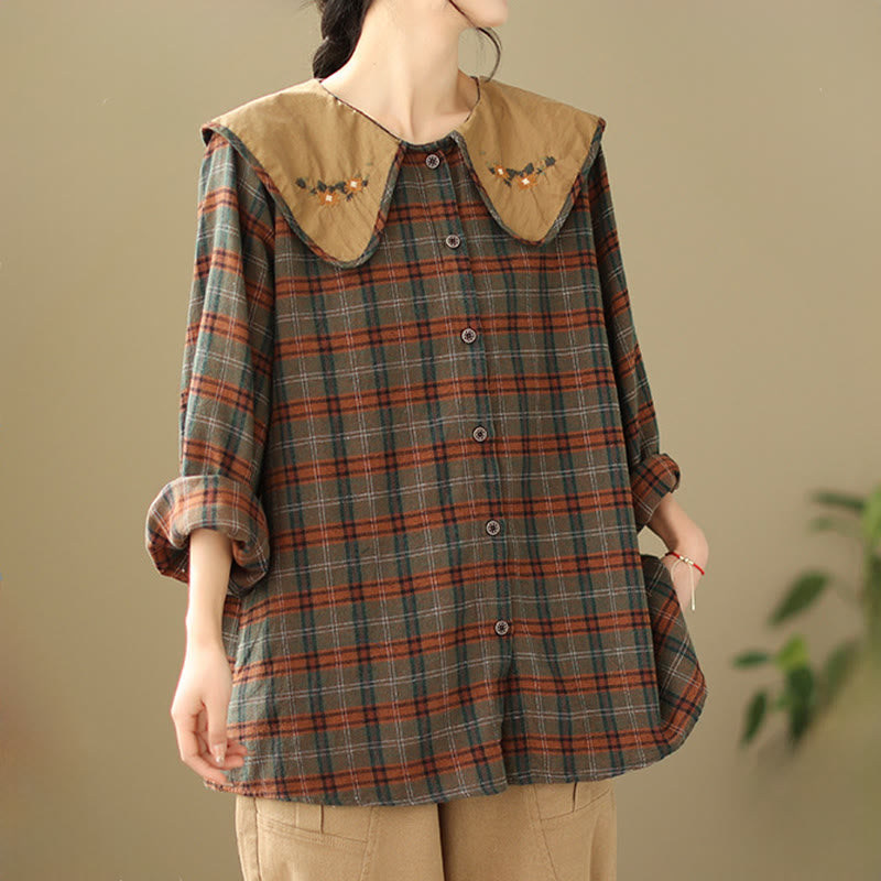 Nimara Ritual Embroidered Plaid Pattern Cotton Women's Shirt