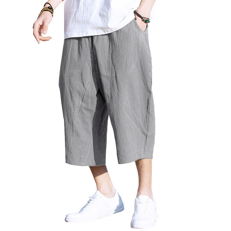 Nimara Ritual Summer Plain Pleat Design Drawstring Men's 7-8 Length Pants With Pockets