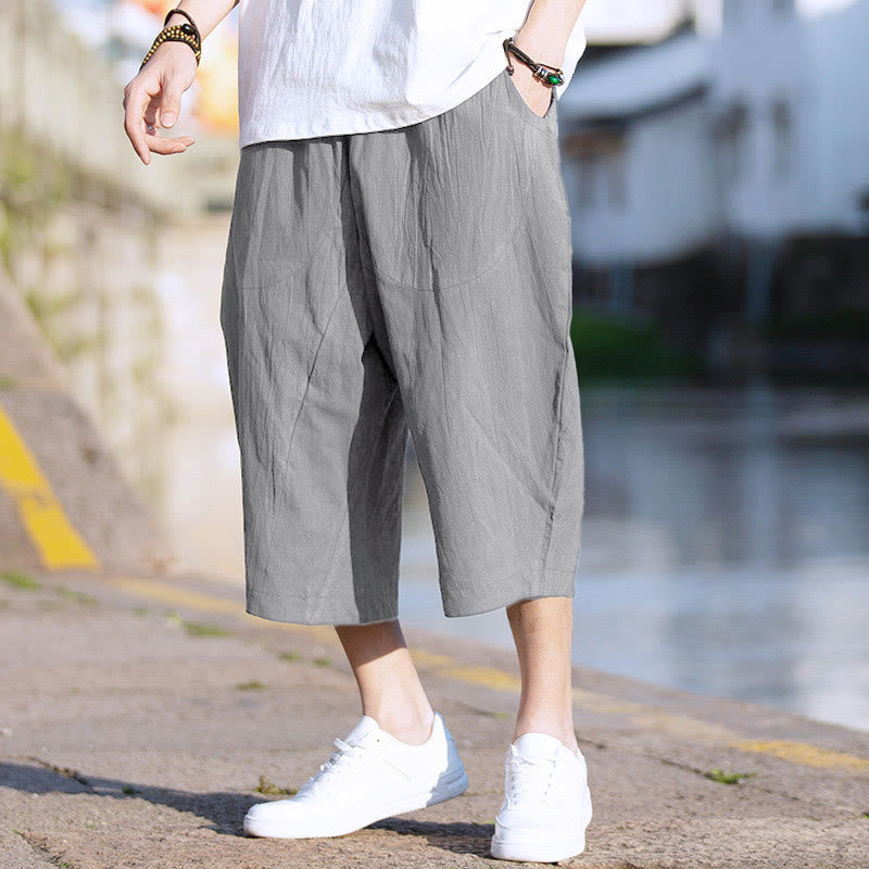 Nimara Ritual Summer Plain Pleat Design Drawstring Men's 7-8 Length Pants With Pockets