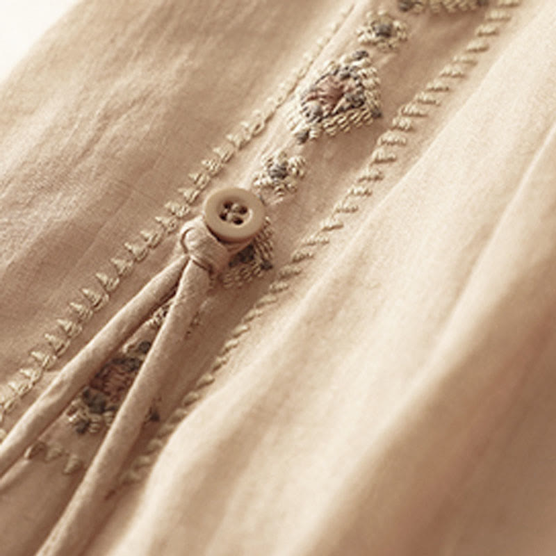 Nimara Ritual Ethnic Vintage Embroidery Button Design Women's Cotton Linen 7-8 Length Skirt